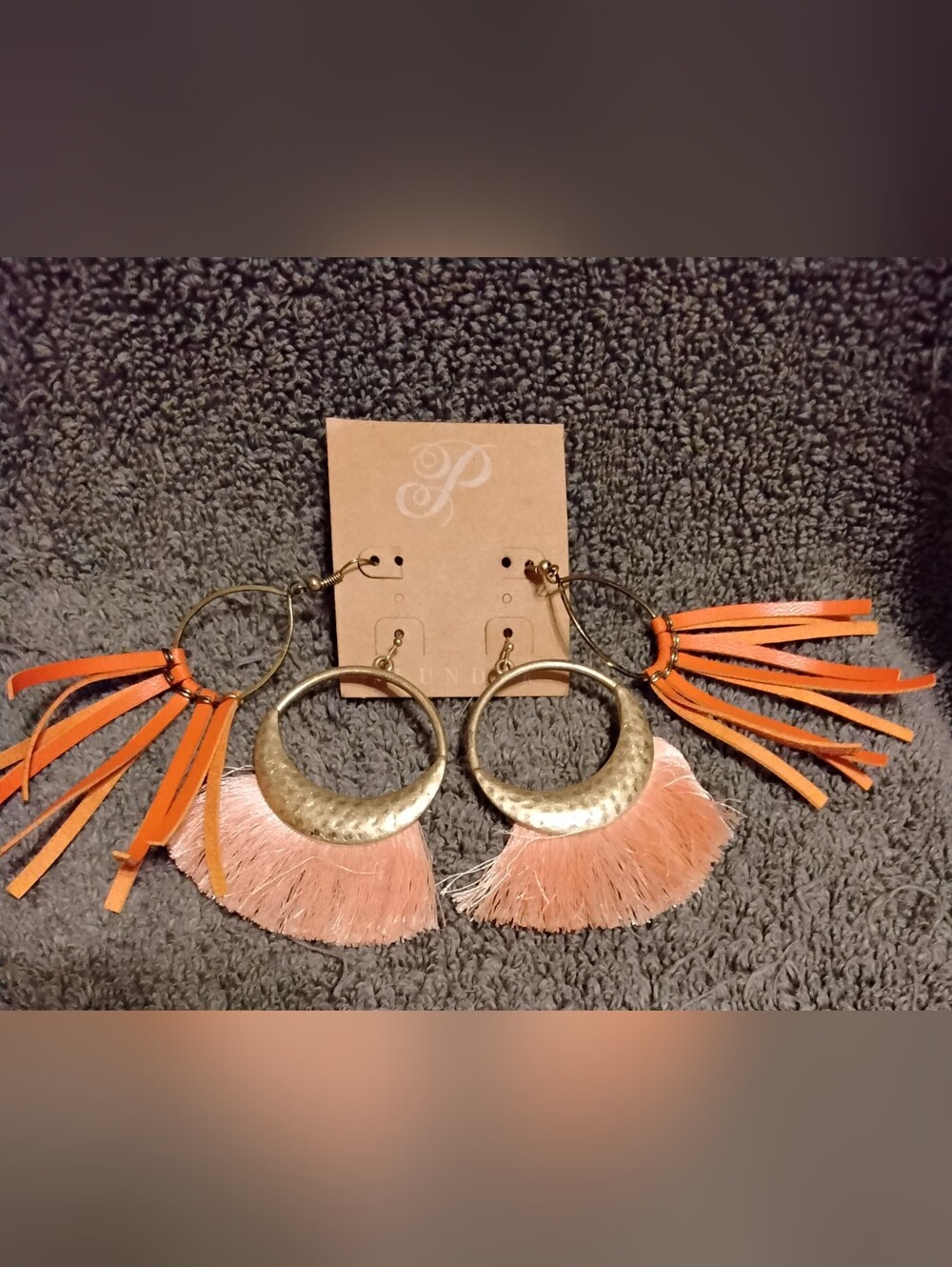 Plunder 2 Pairs Boho Siover  Hoop Earrings with Coral Fringe Tassels And Orange